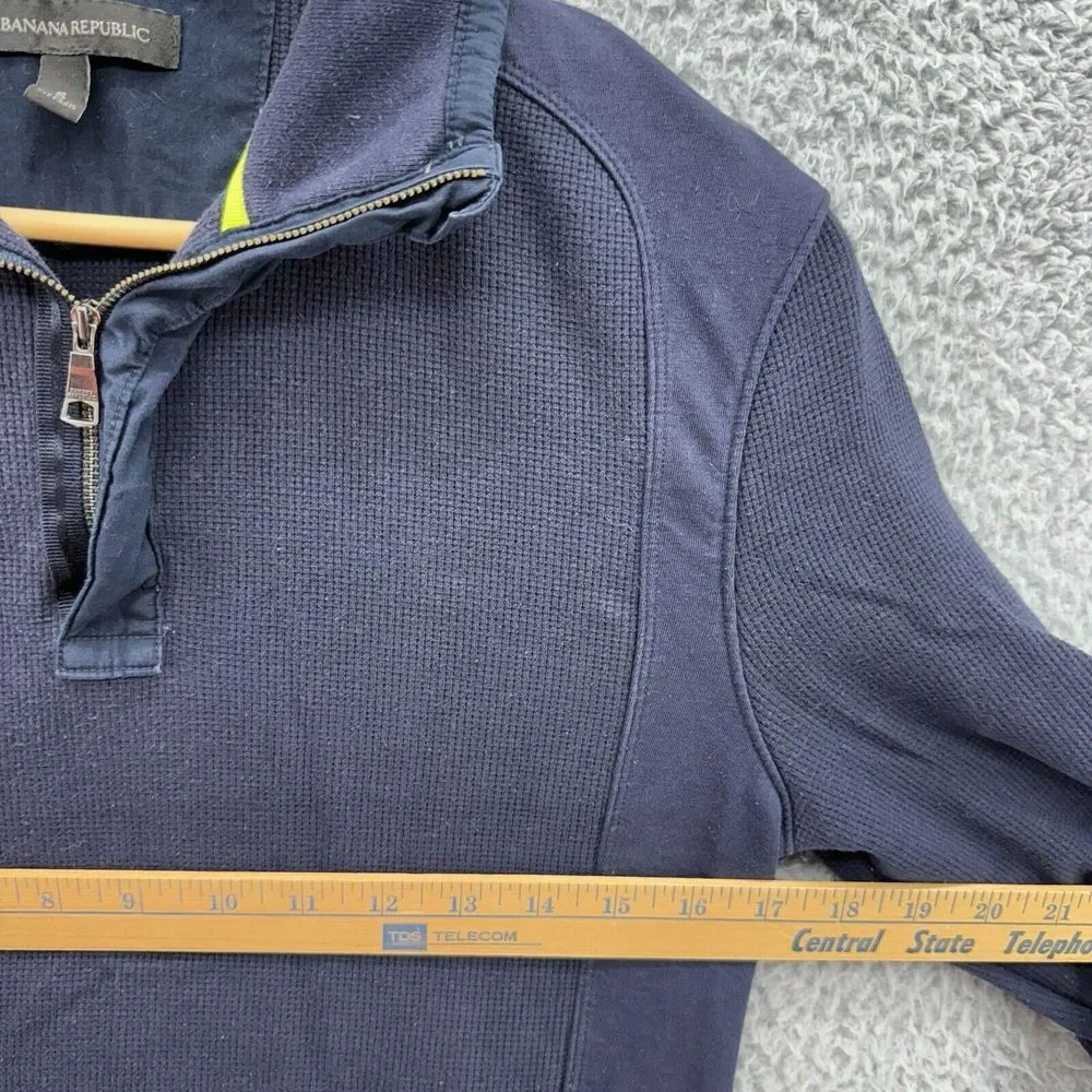 Banana Republic‎ 1/4 Zip Pullover Thermal Knit Sweater Mens Small Navy Blue
